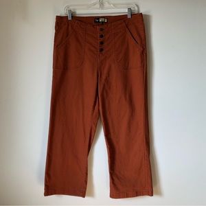 Button-fly crop jeans -burnt orange -Suzanne Betro -straight leg -size 14